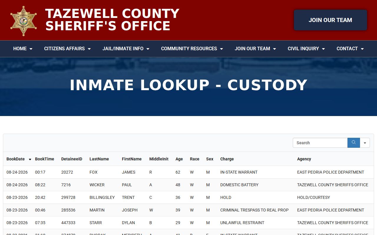 Tazewell County custody lookup for Pekin searches