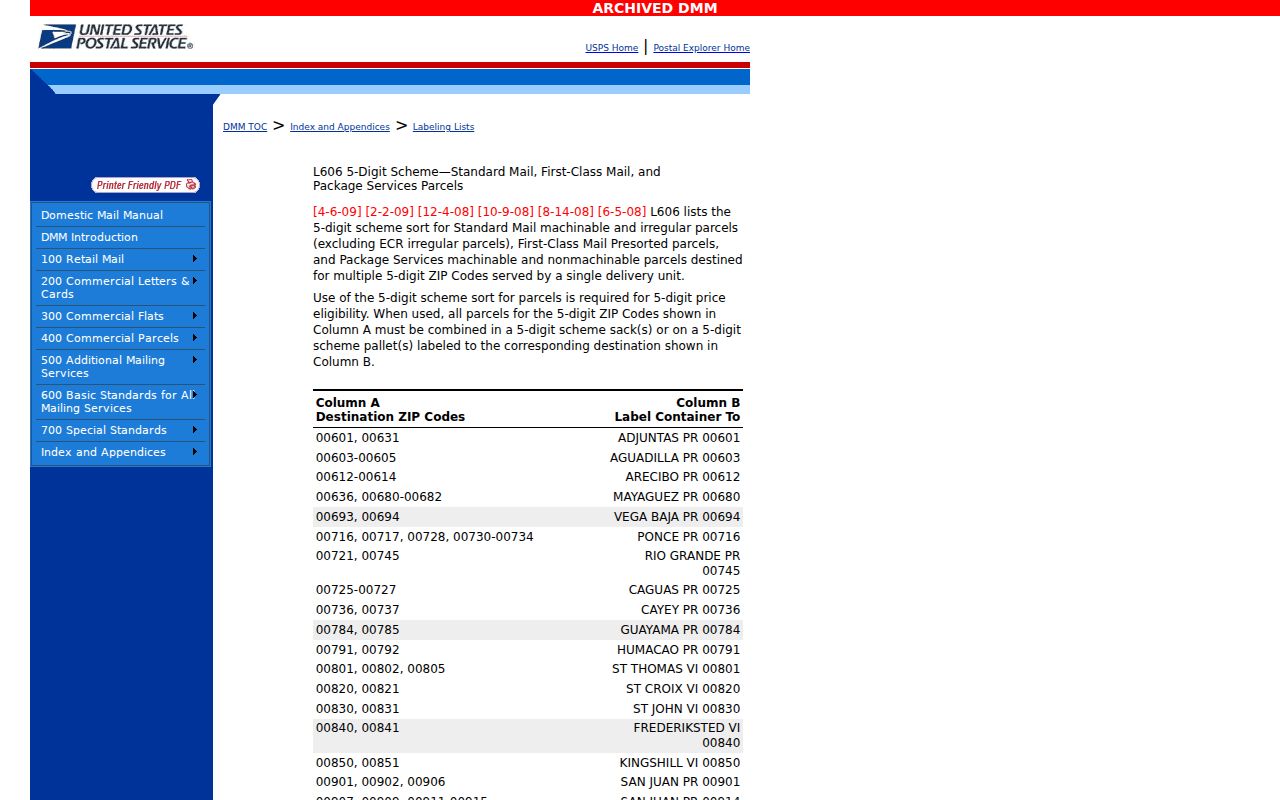 Pekin ZIP code directory image of archived USPS ZIP listings